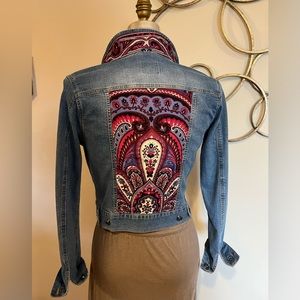 MED Love Tree Upcycled Denim Jacket Embellished with Paisley Silk Scarf